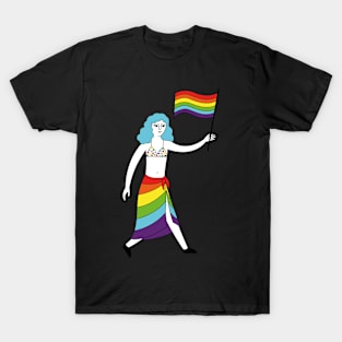 Transgender man with with rainbow gay pride flag T-Shirt